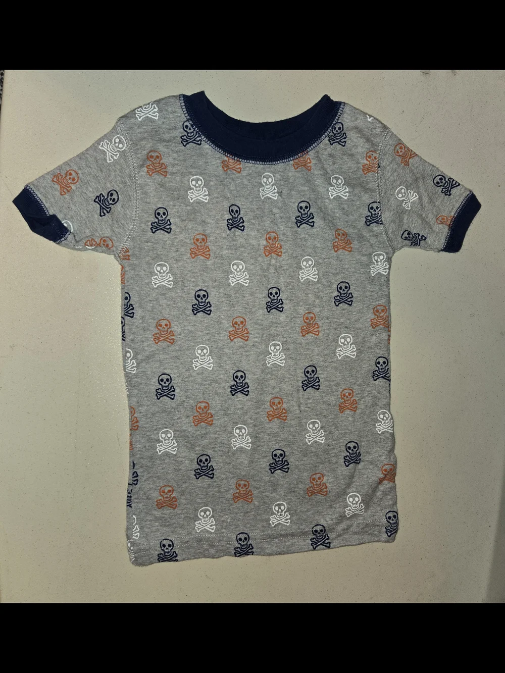 Koala kids Gray Skull & Crossbones Short Sleeve Tee - Navy Trim SZ 3T